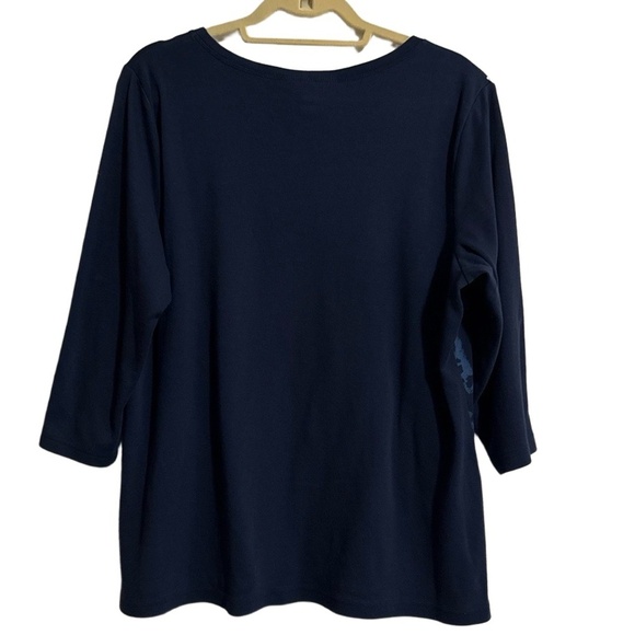 Karen Scott Top Womens 1X Plus Navy Multi Floral Graphic 3/4 Sleeve Striped - Picture 4 of 4